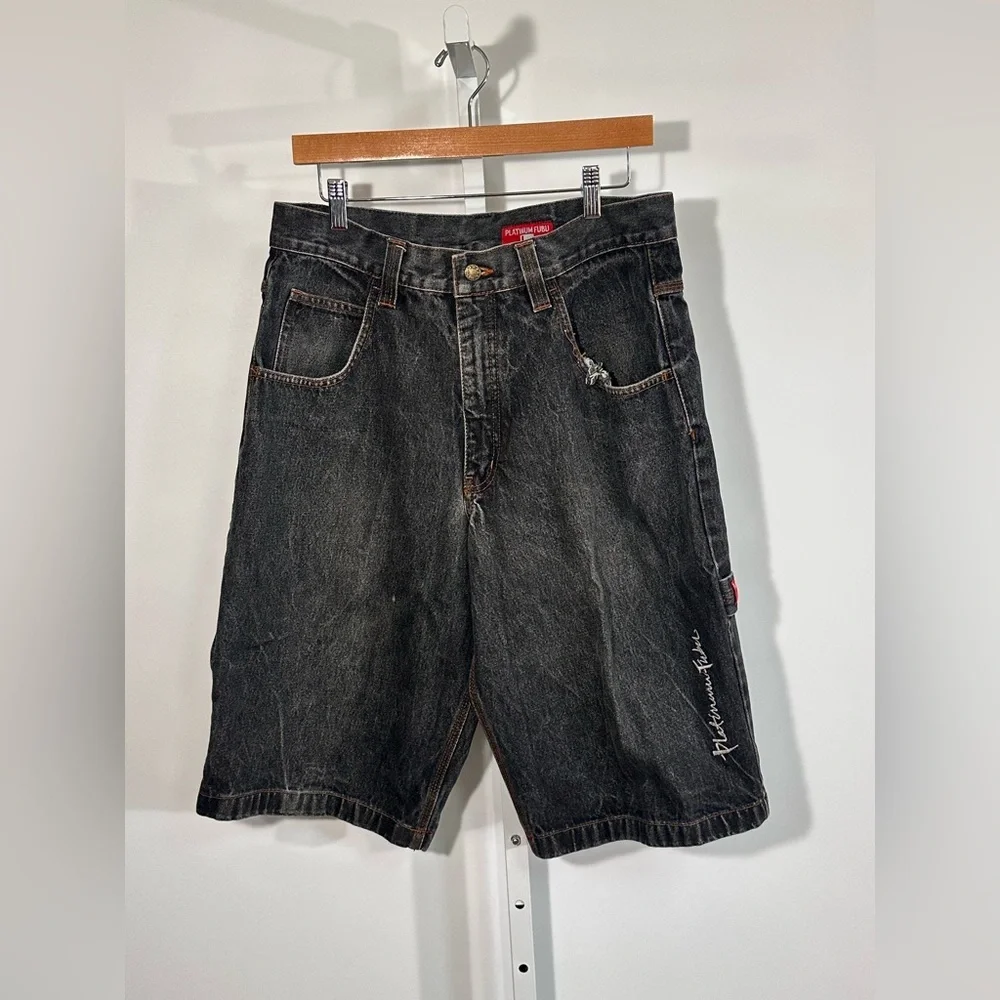 PLATINUM FUBU Denim Carpenter Shorts Made in USA fat Albert Logo Y2K 32